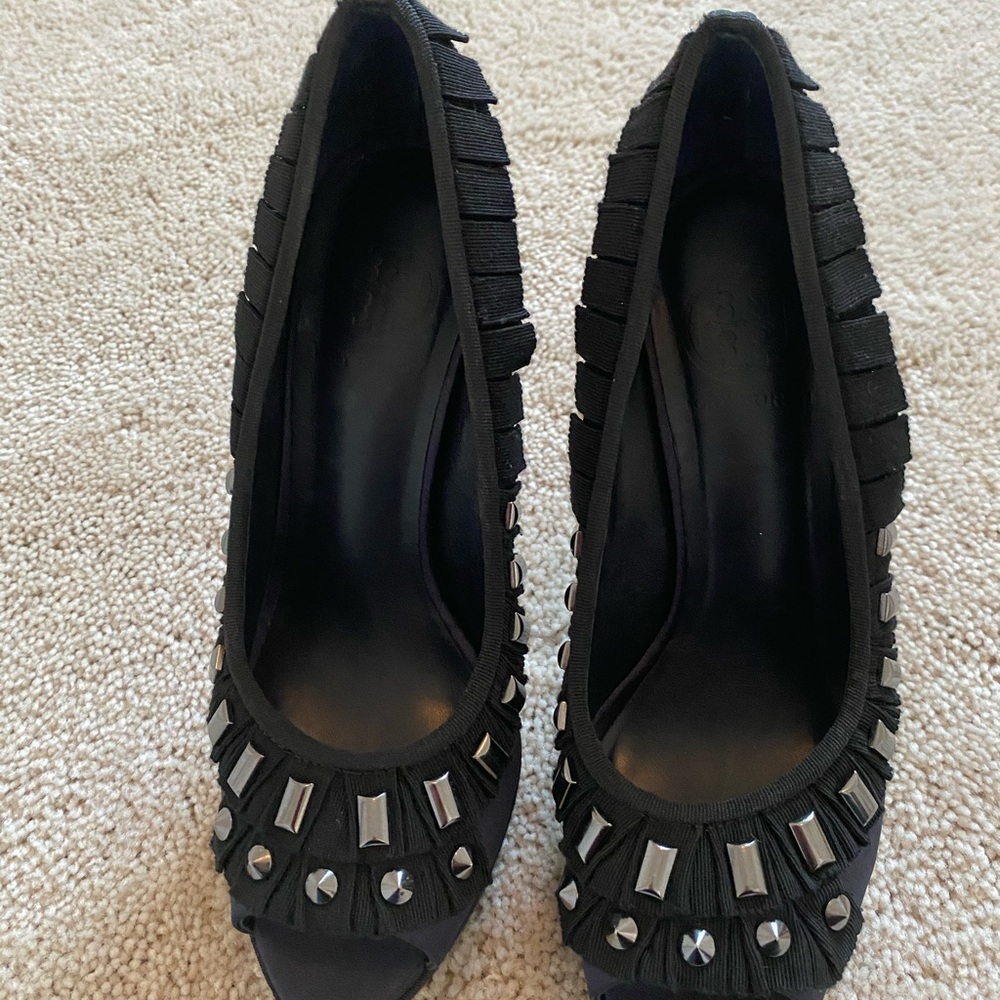 Tory Burch Navy Heels with silver studs